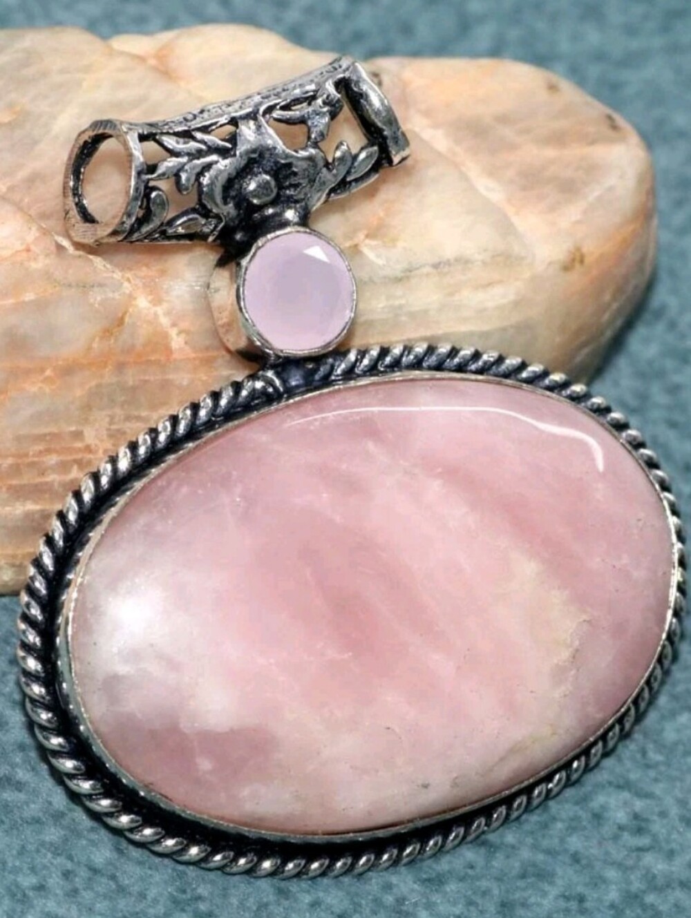 Pink Kunzite, Pink Chalcedony Gemstone 925 Sterling Silver Pendant Necklace